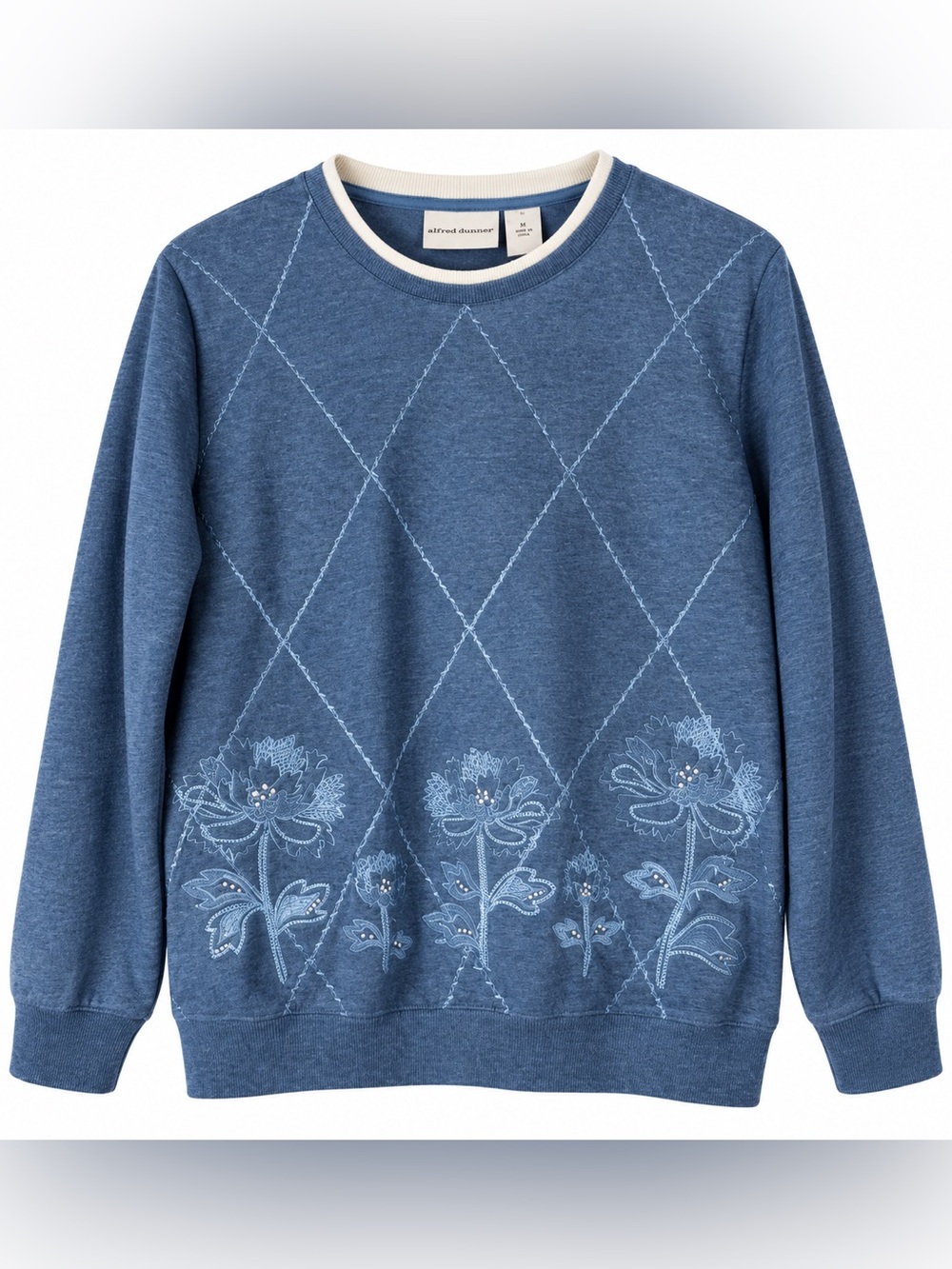 🍂 Alfred Dunner Women’s  cottagecore Blue Embroidered Pattern Sweatshirt - Size